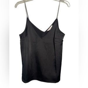 H&M Silky Satin black tank with Rhinestone straps‌‌‌‌‌‌‌‌‌‌‌‌